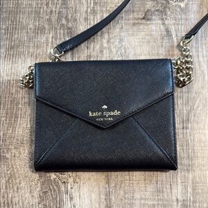 Kate Spade Black Envelope Crossbody Bag with Chain Strap